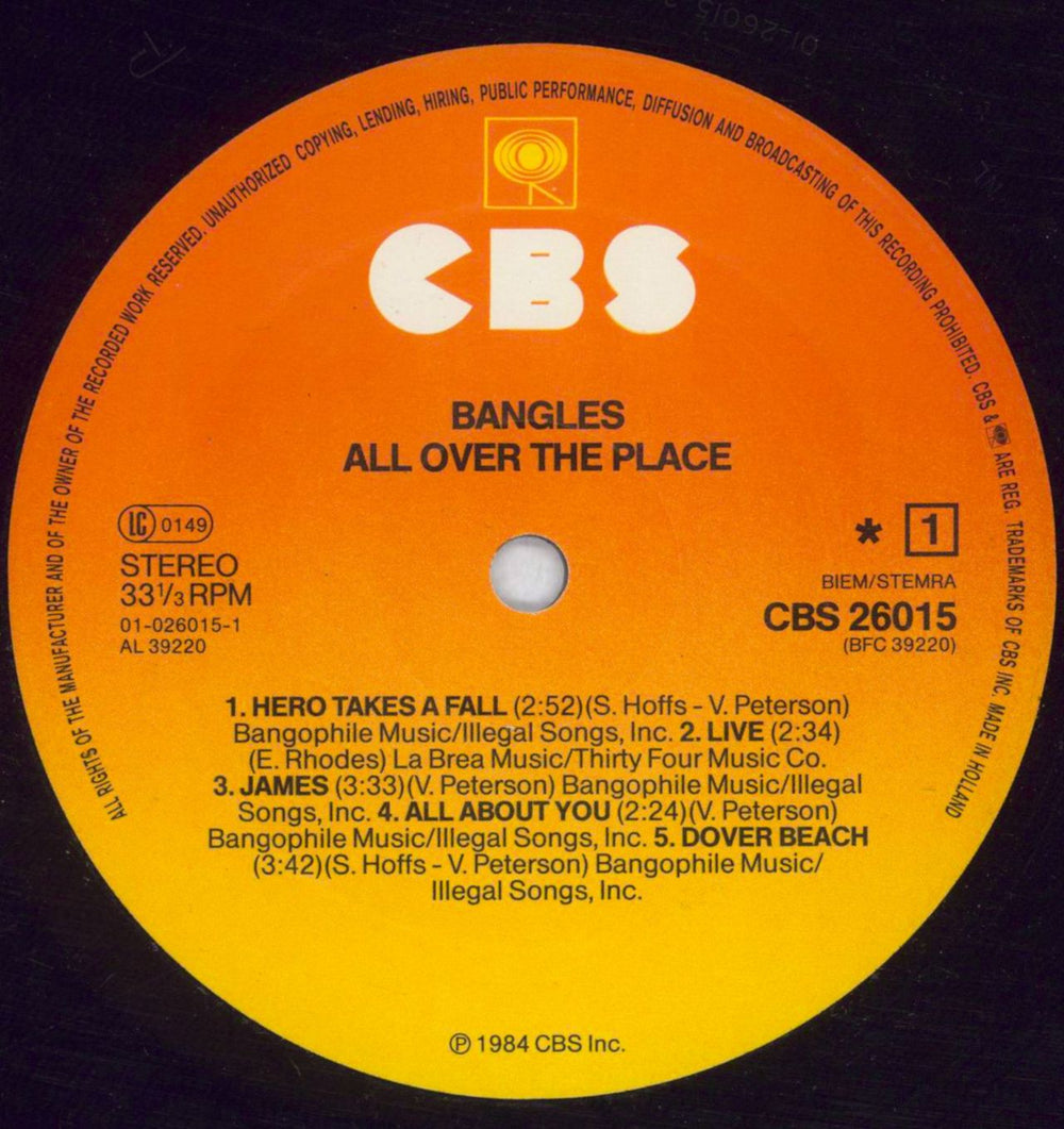 The Bangles All Over The Place - Gold promo stamped Dutch vinyl LP album (LP record) BGLLPAL676276