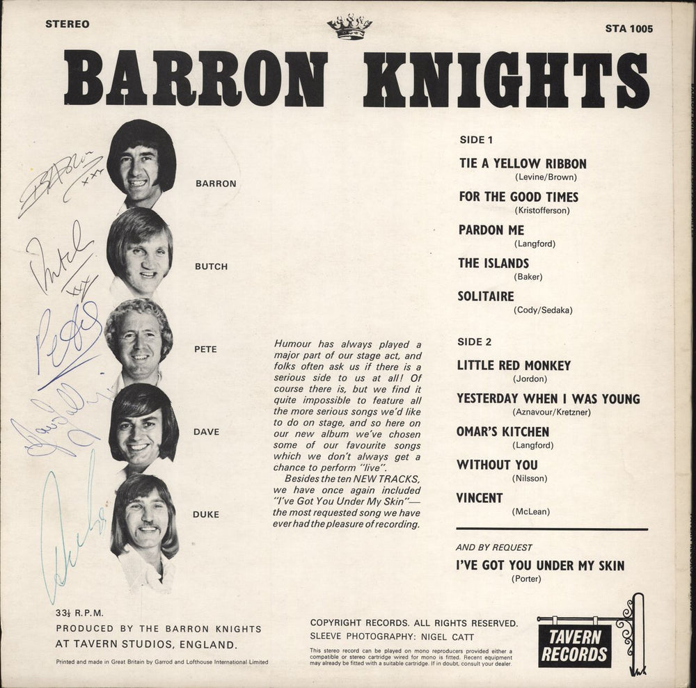 The Barron Knights Odds On Favourites - Fully Autographed UK vinyl LP album (LP record)