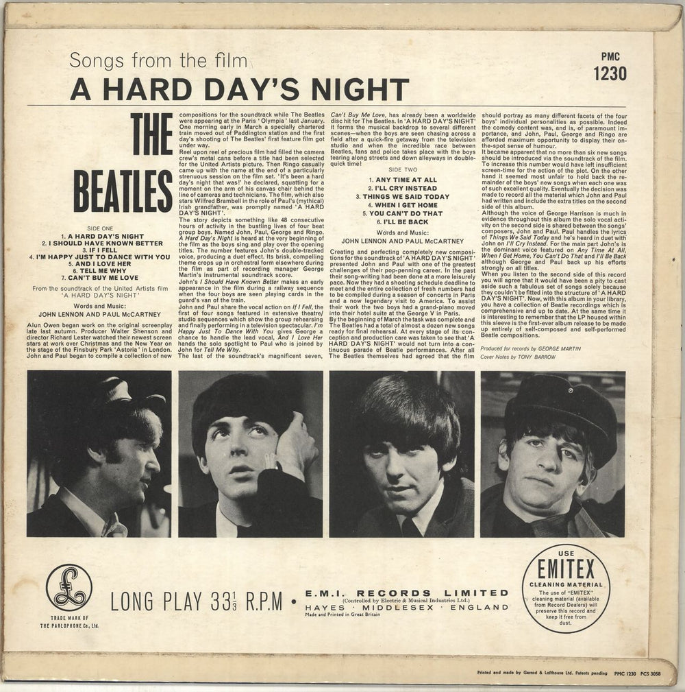 The Beatles A Hard Day's Night - 2nd - VG UK vinyl LP album (LP record) BTLLPAH574716