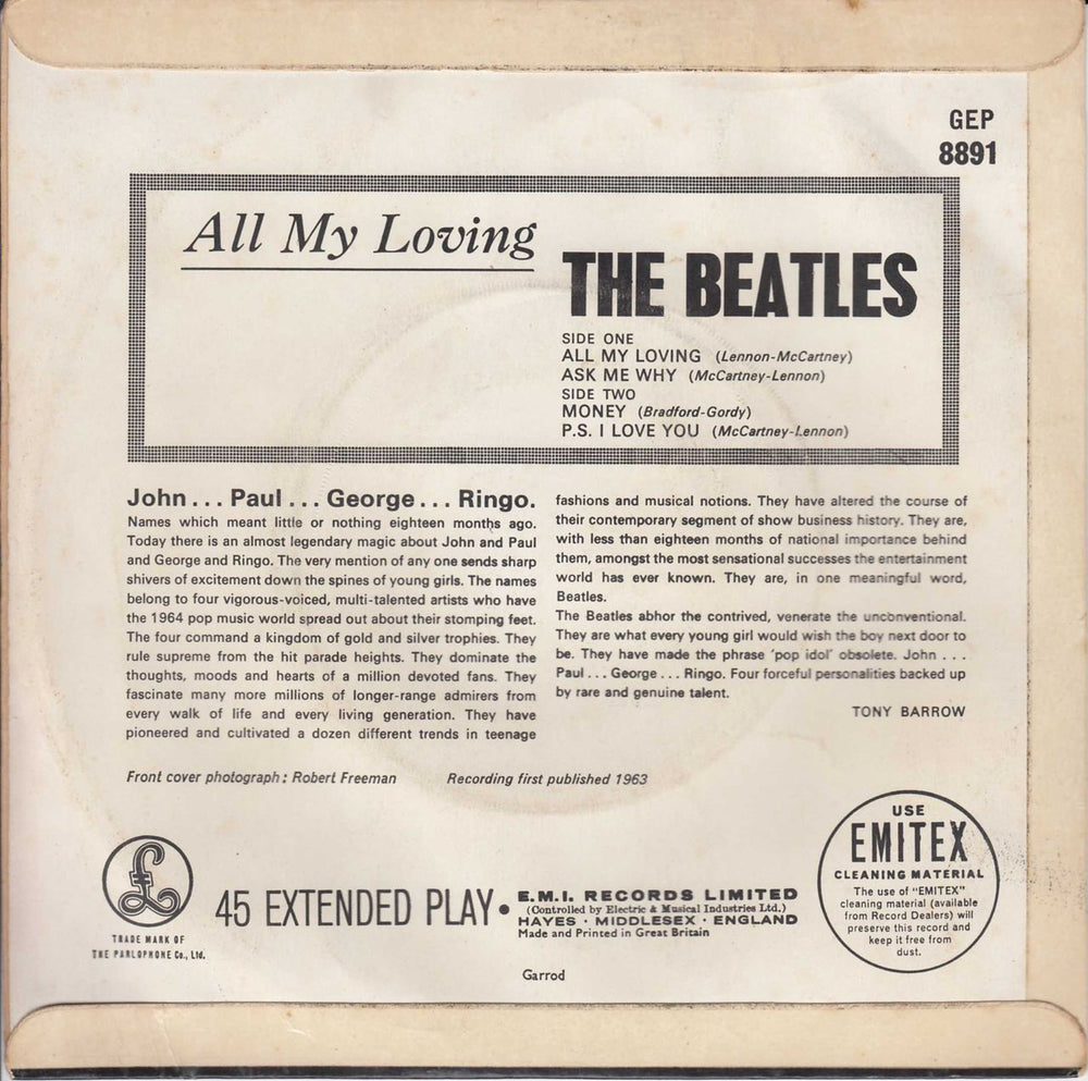 The Beatles All My Loving - 2nd - EX UK 7" vinyl single (7 inch record / 45) BTL07AL62084