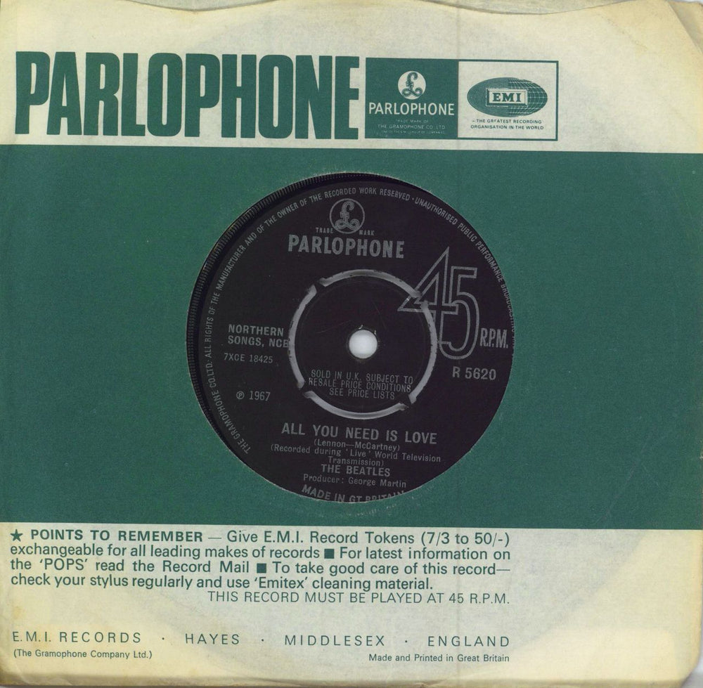 The Beatles All You Need Is Love - 2nd [a] - 4pr - WOL UK 7" vinyl single (7 inch record / 45) R5620