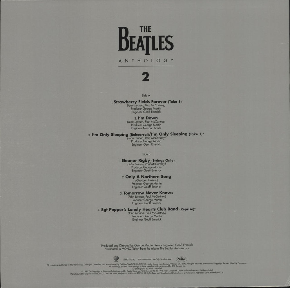 The Beatles Anthology 2 Sampler US Promo vinyl LP album (LP record)