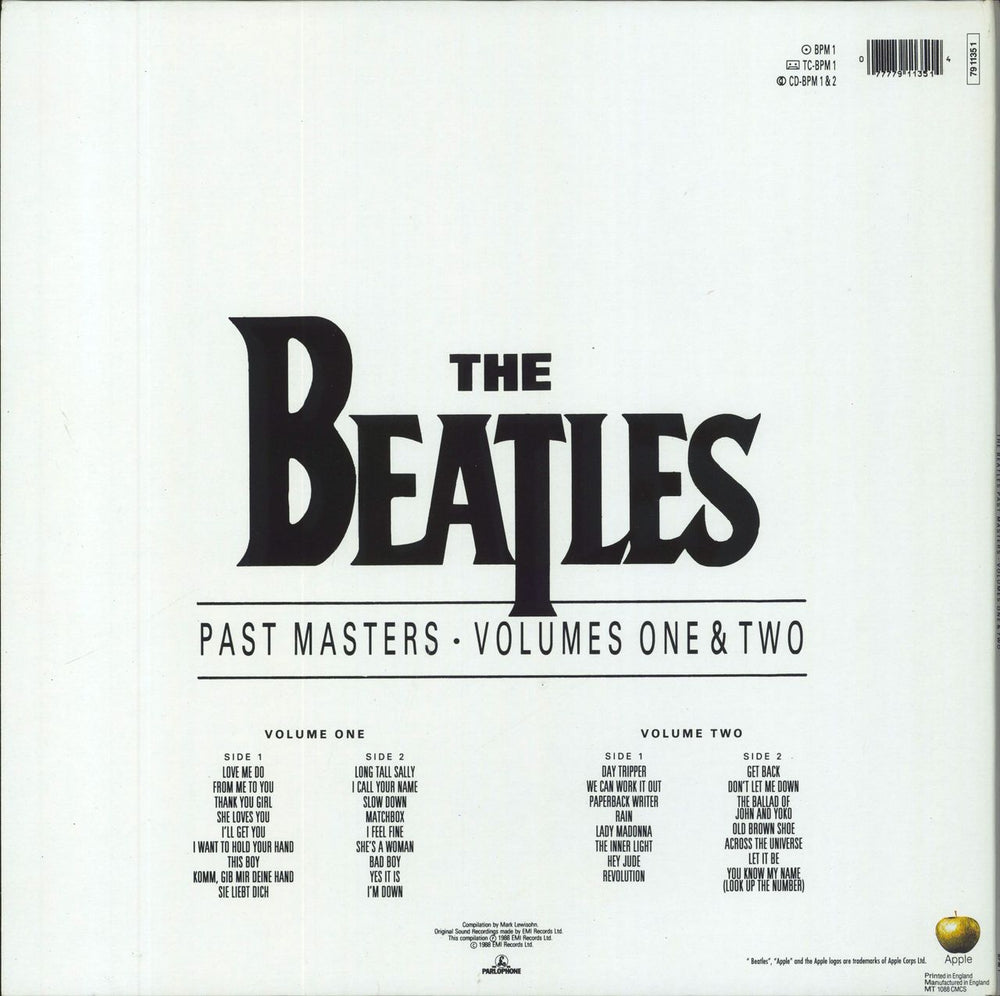 The Beatles Past Masters - Volumes One & Two UK 2-LP vinyl record set (Double LP Album) 077779113514