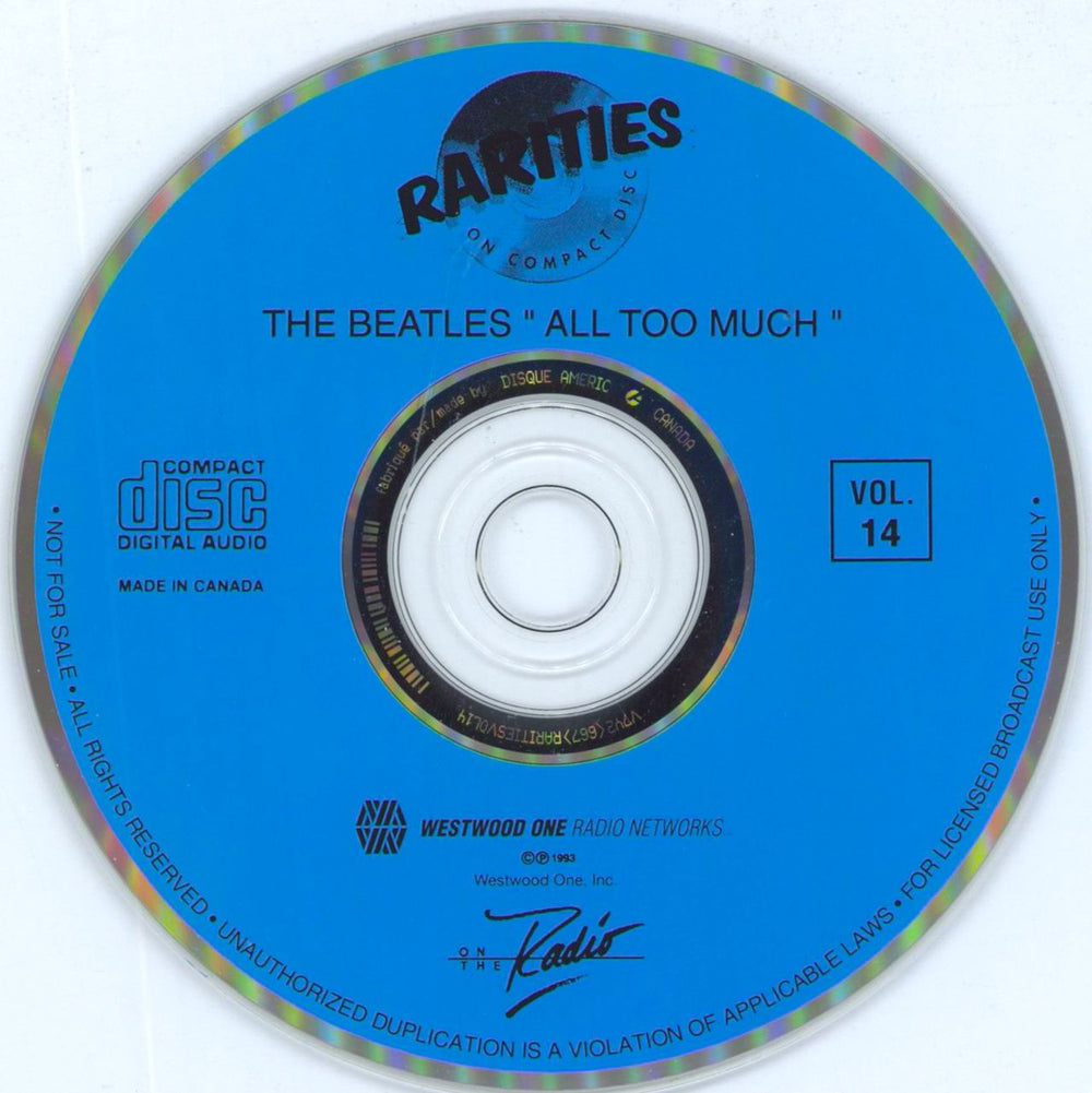 The Beatles Rarities On Compact Disc Vol.#14 US Promo CD album (CDLP) BTLCDRA66687