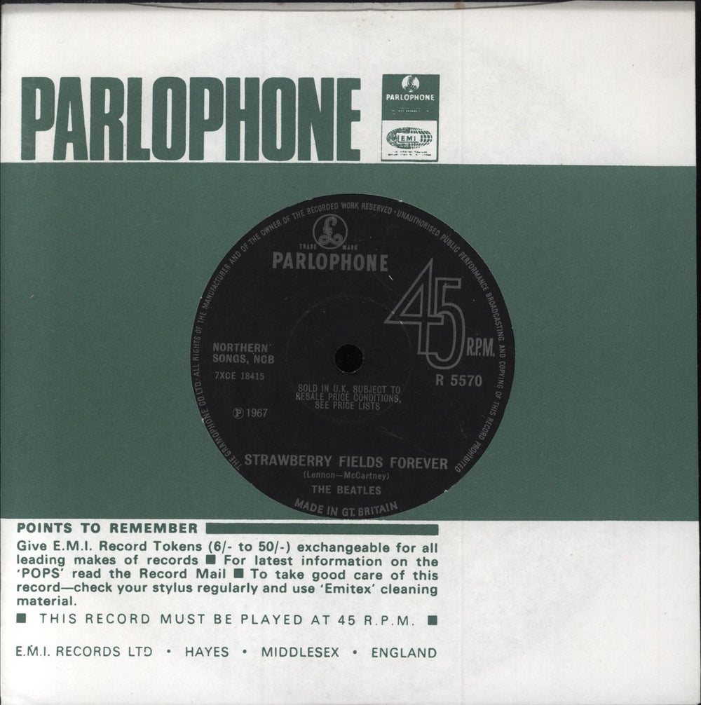 The Beatles Strawberry Fields Forever - 1st - Solid UK 7" vinyl single (7 inch record / 45) R5570