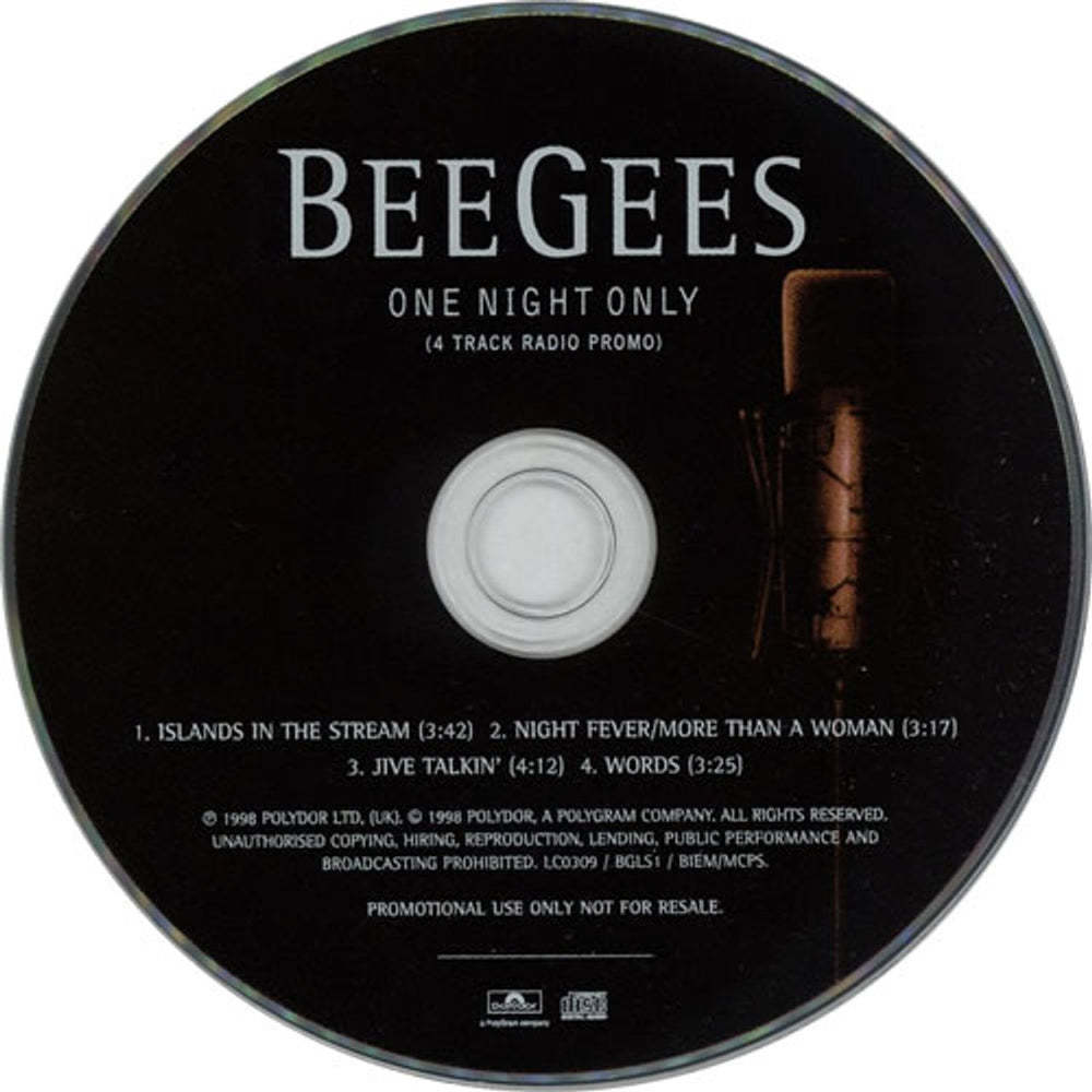 The Bee Gees One Night Only - Sampler UK Promo CD single (CD5 / 5") BGEC5ON122971