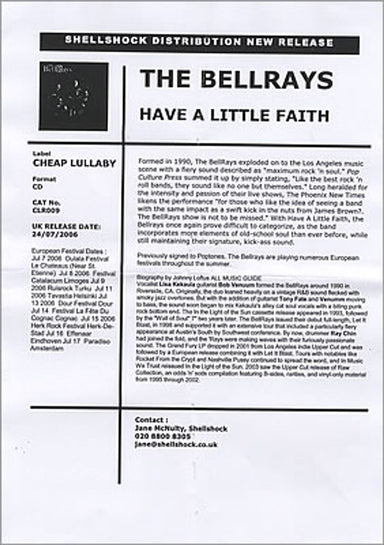 The Bellrays Have A Little Faith UK Promo CD album (CDLP) TBYCDHA386197