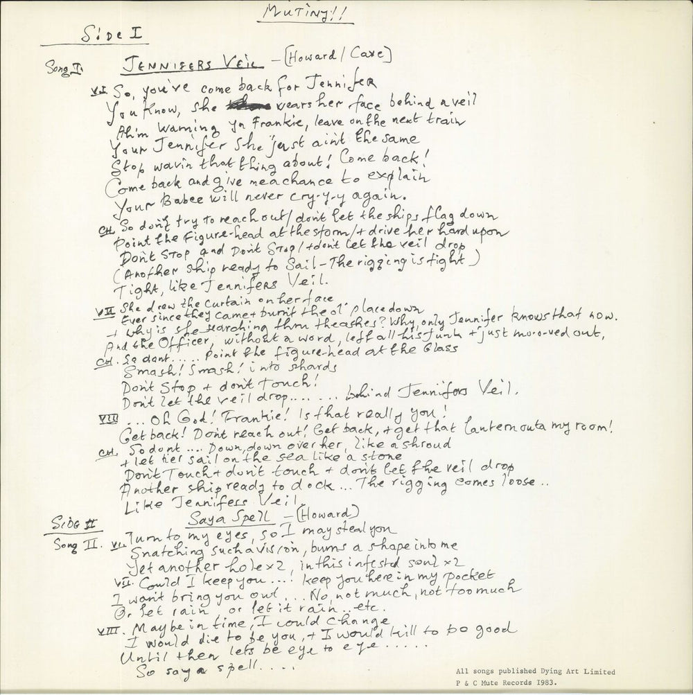 The Birthday Party Mutiny + insert - EX UK 12" vinyl single (12 inch record / Maxi-single)