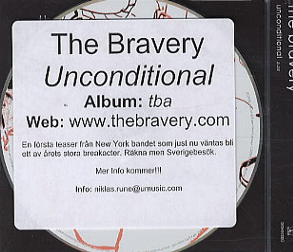 The Bravery Unconditional Danish Promo CD single (CD5 / 5") TJ2C5UN322690