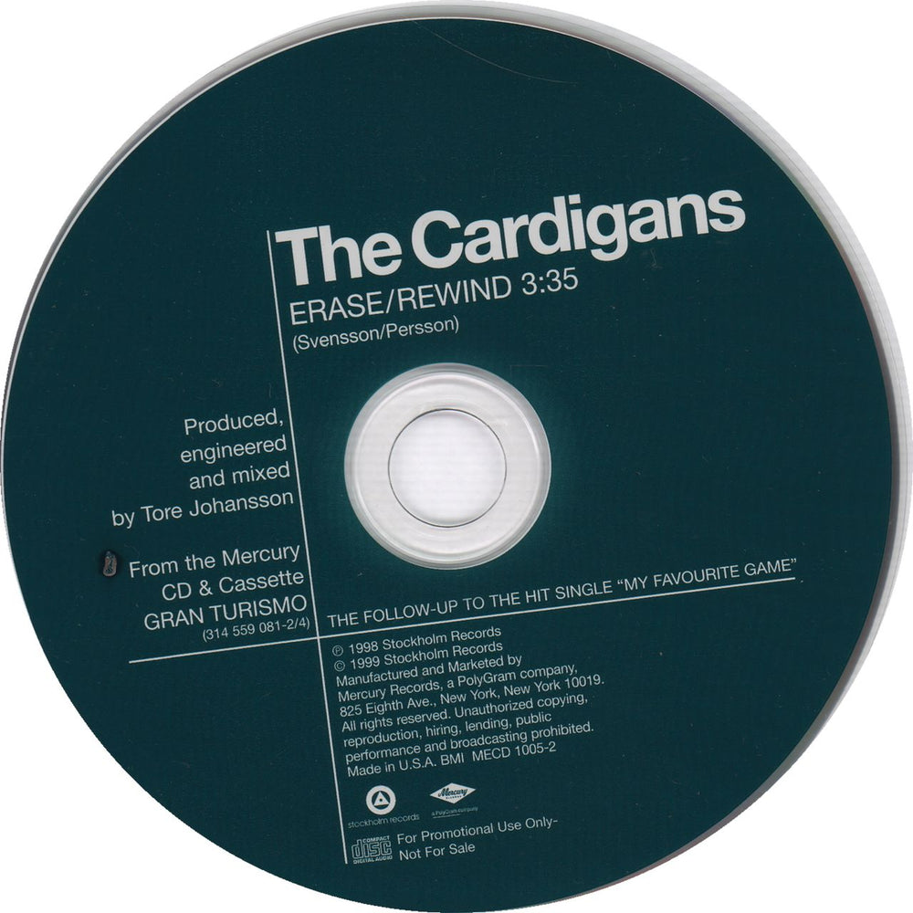 The Cardigans Erase/rewind US Promo CD single (CD5 / 5") CDGC5ER136733