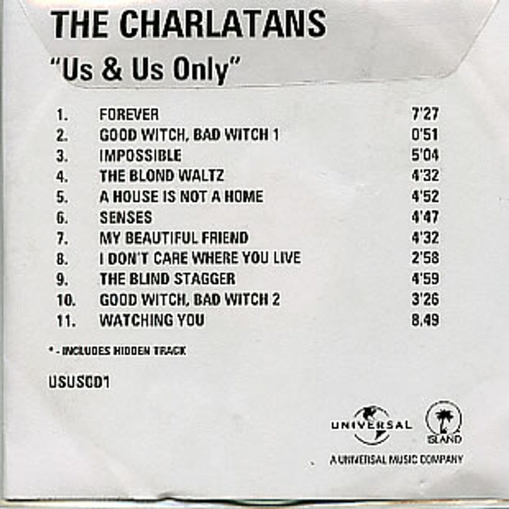 The Charlatans (UK) Us & Us Only UK Promo CD-R acetate CD ACETATE