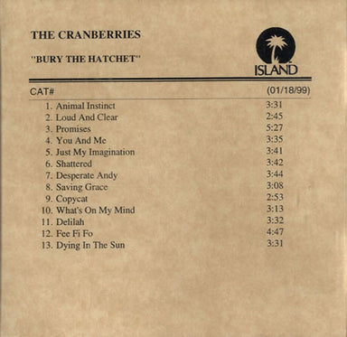 The Cranberries Bury The Hatchet US Promo CD-R acetate CD ACETATE