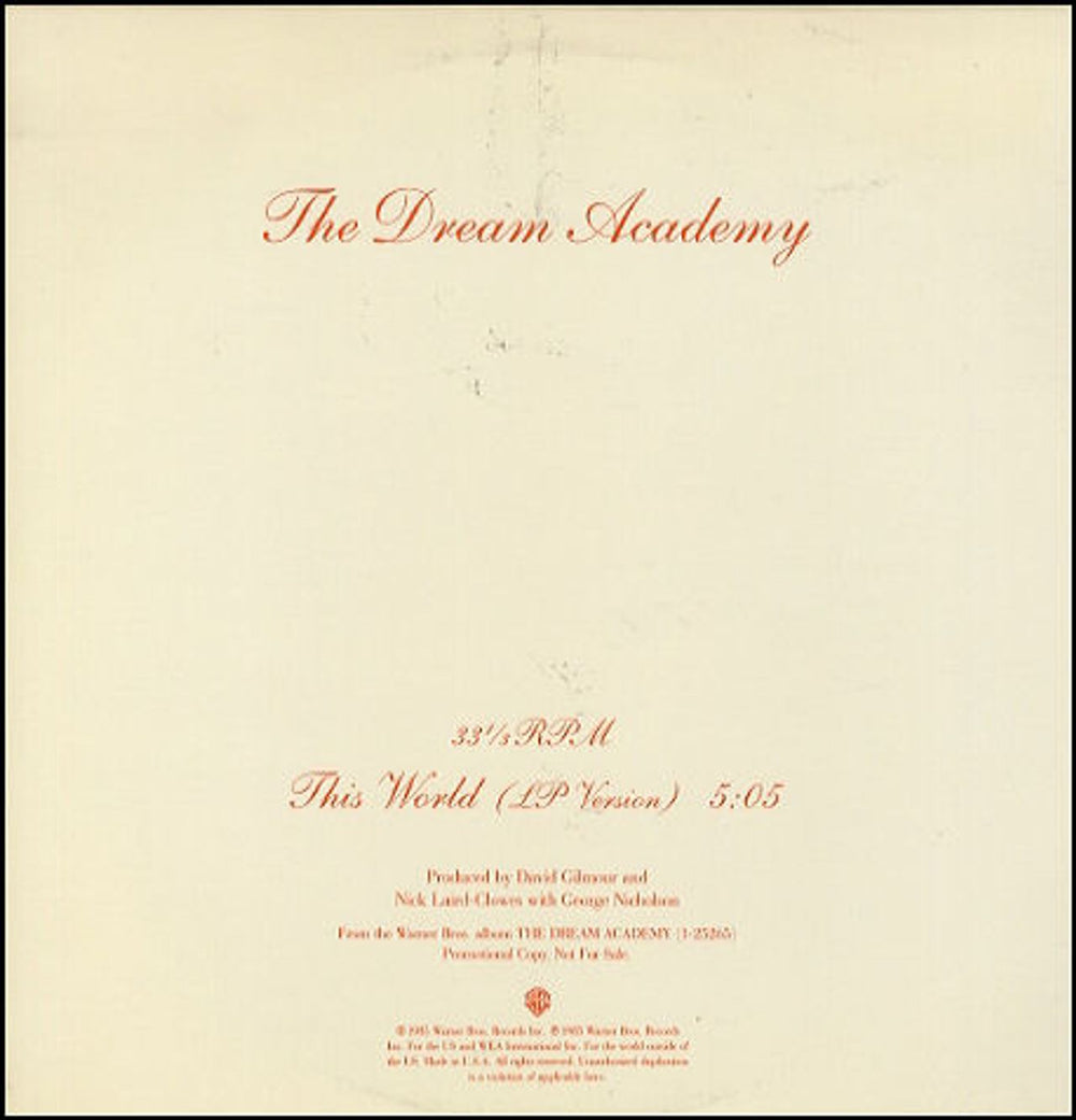 The Dream Academy This World US Promo 12" vinyl single (12 inch record / Maxi-single) PRO-A-2361