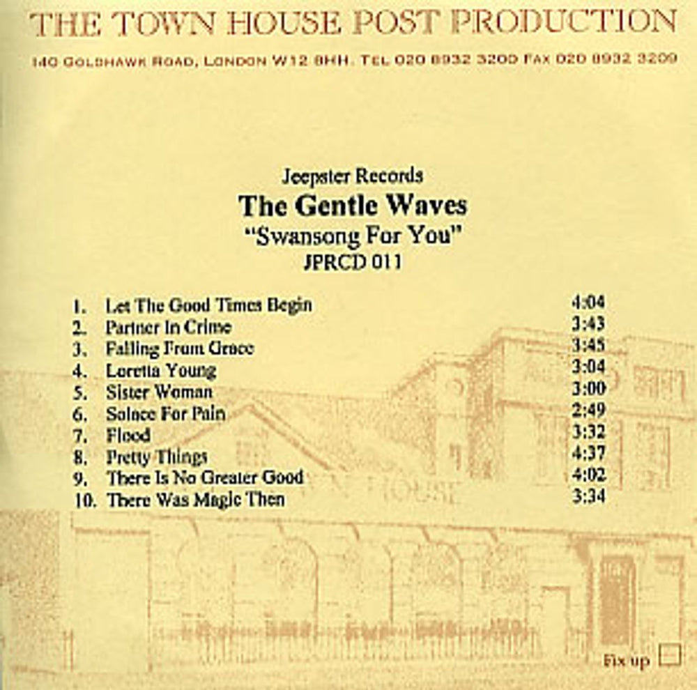 The Gentle Waves Swansong For You UK Promo CD-R acetate CD-R ACETATE