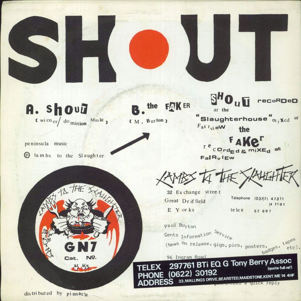 The Gents Shout UK 7" vinyl single (7 inch record / 45)