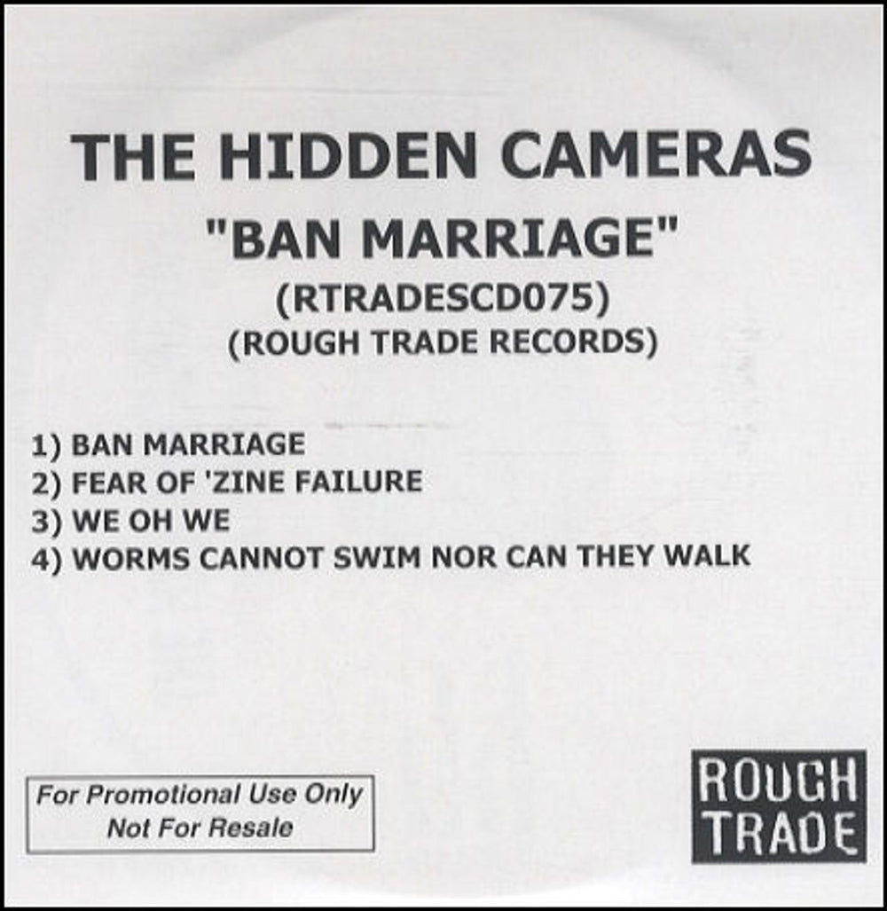 The Hidden Cameras Ban Marriage UK Promo CD-R acetate CD-R ACETATE