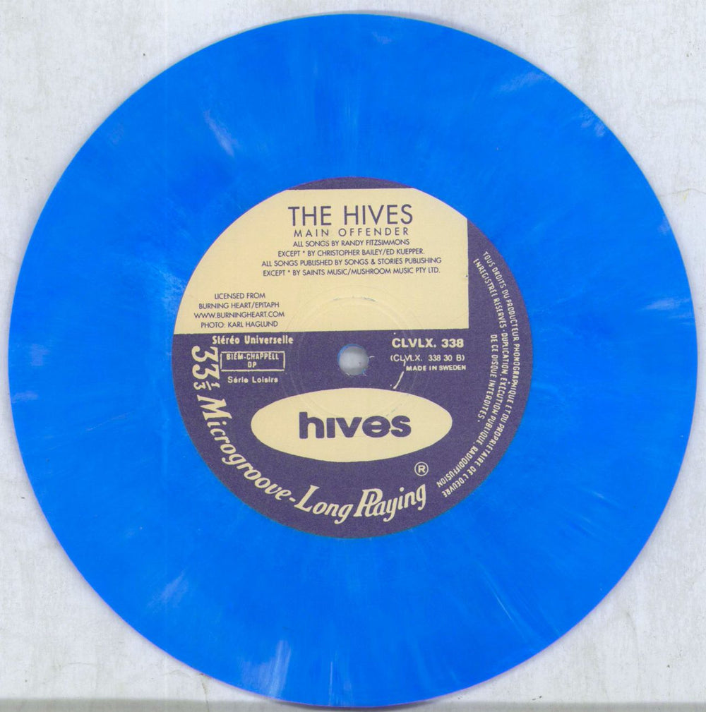 The Hives Main Offender - Blue Vinyl US 7" vinyl single (7 inch record / 45) HVE07MA281401