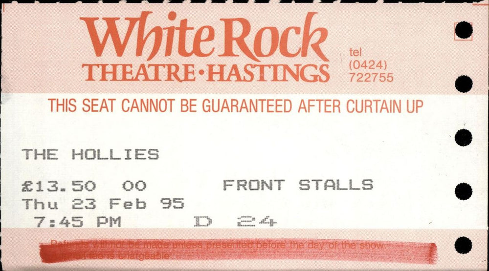 The Hollies 1994/95 Tour + Ticket Stub, Flyers UK tour programme HLLTRTO689409