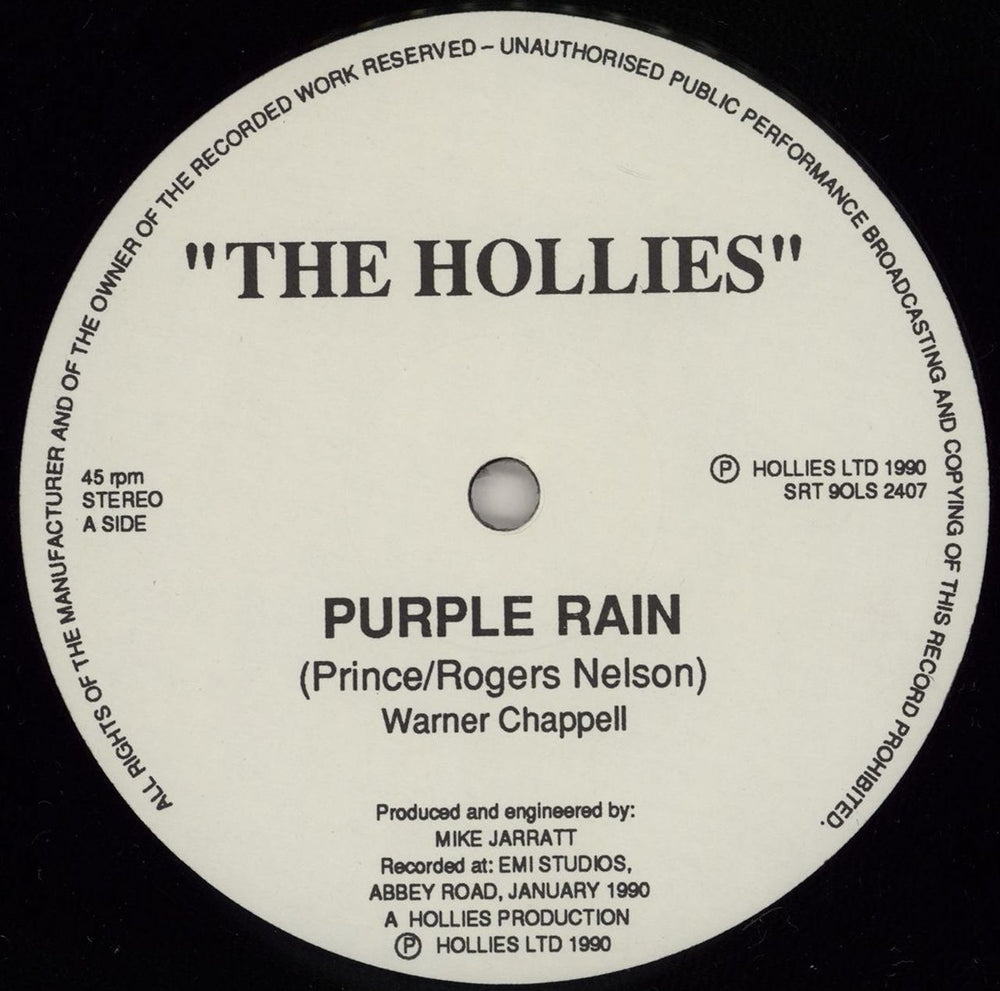 The Hollies Purple Rain UK 12" vinyl single (12 inch record / Maxi-single) HLL12PU756515