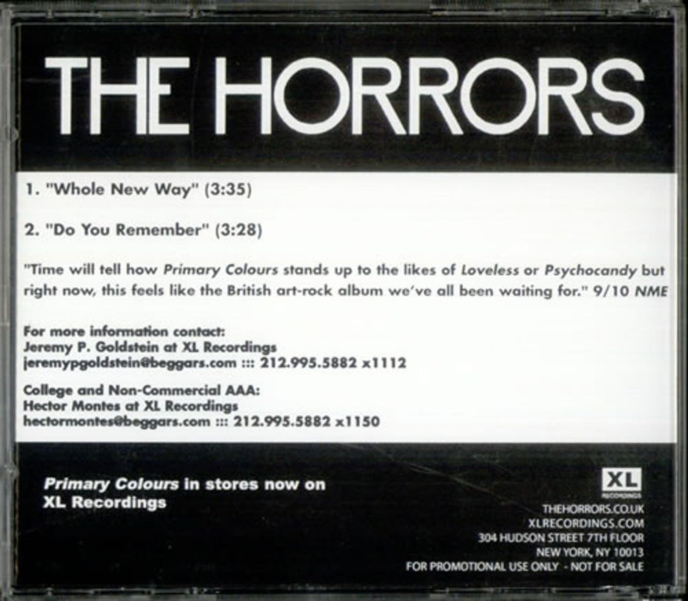 The Horrors Whole New Way US Promo CD single (CD5 / 5") XL5825.1-2