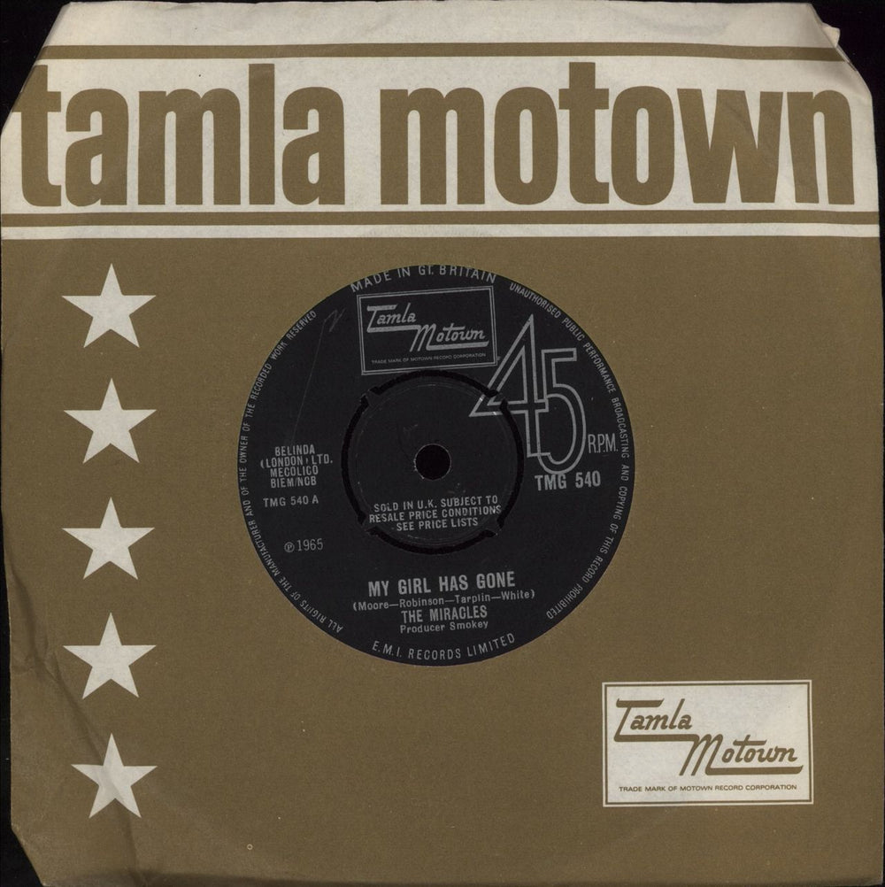 The Miracles My Girl Has Gone UK 7" vinyl single (7 inch record / 45) TMG540
