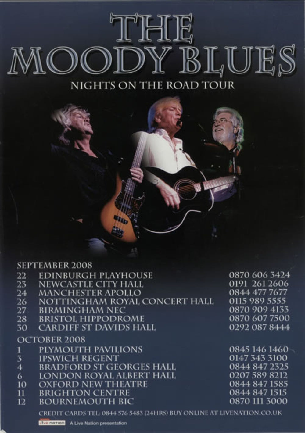 The Moody Blues Nights On The Road Tour UK Promo poster 12 X 16