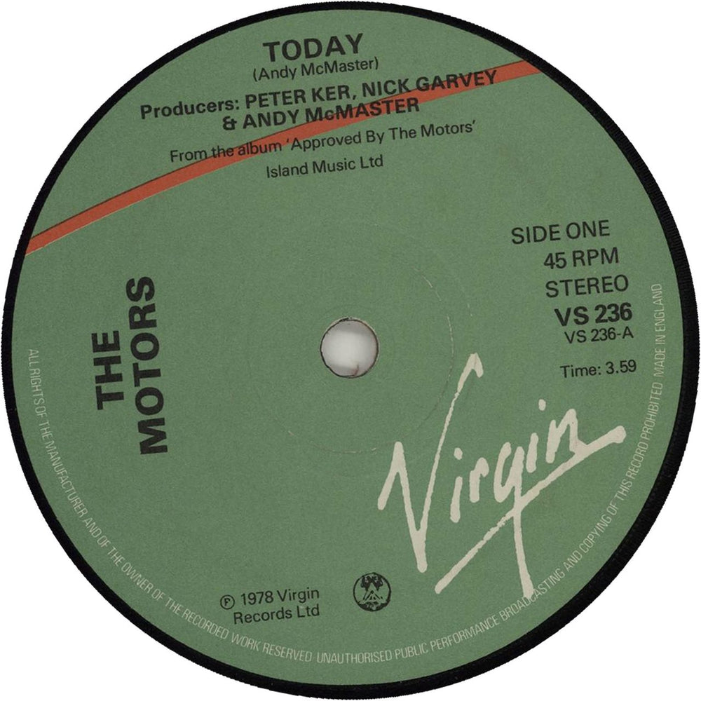 The Motors Today UK 7" vinyl single (7 inch record / 45) VS236