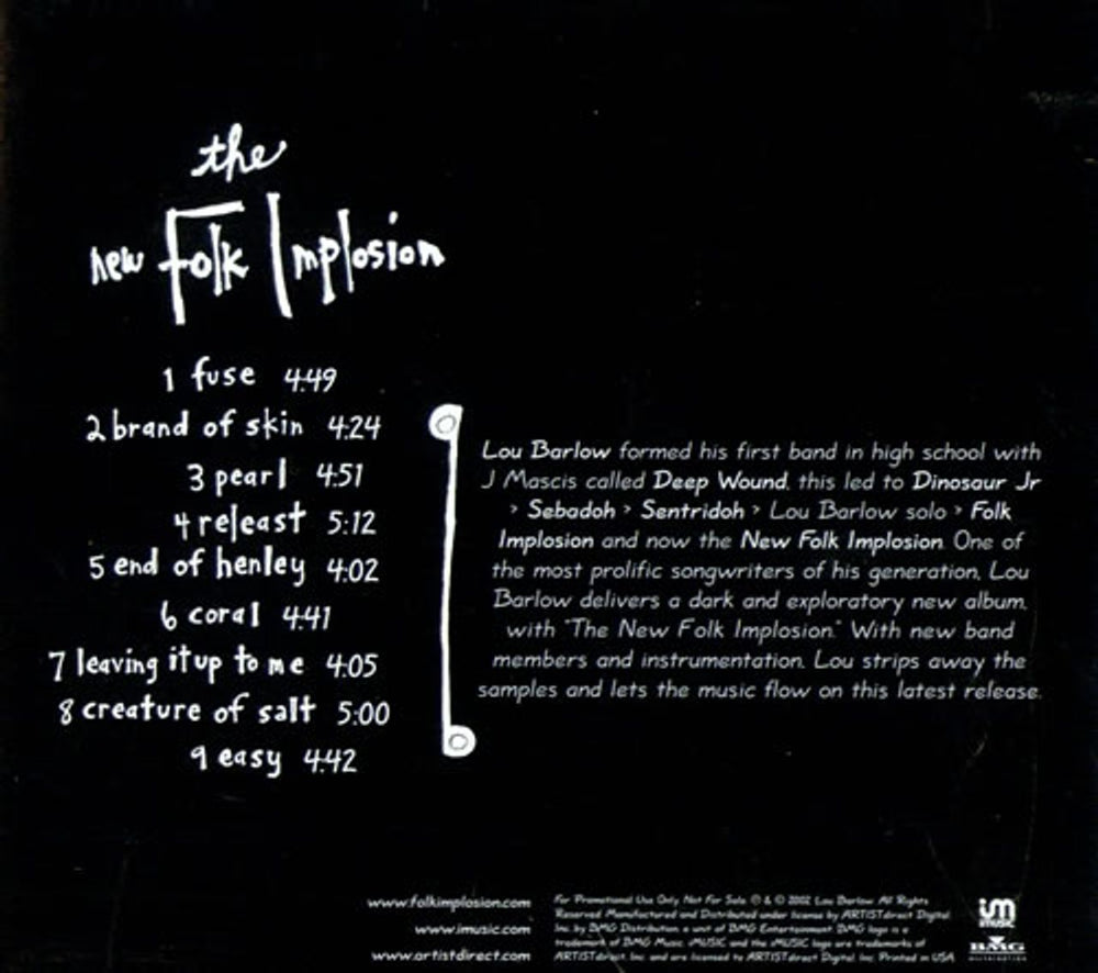 The New Folk Implosion The New Folk Implosion US Promo CD album (CDLP) IMADV-01093-2