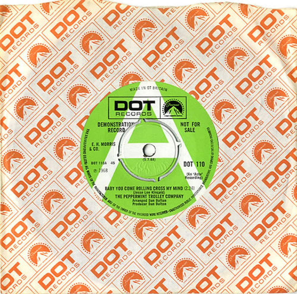 The Peppermint Trolley Baby You Come Rolling Cross My Mind UK Promo 7" vinyl single (7 inch record / 45) DOT110