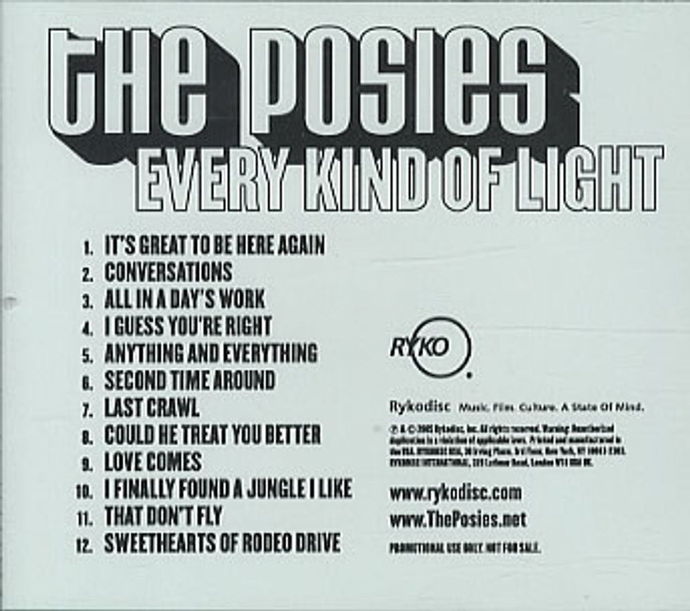 The Posies Every Kind Of Light US Promo CD album (CDLP) RCD-10673