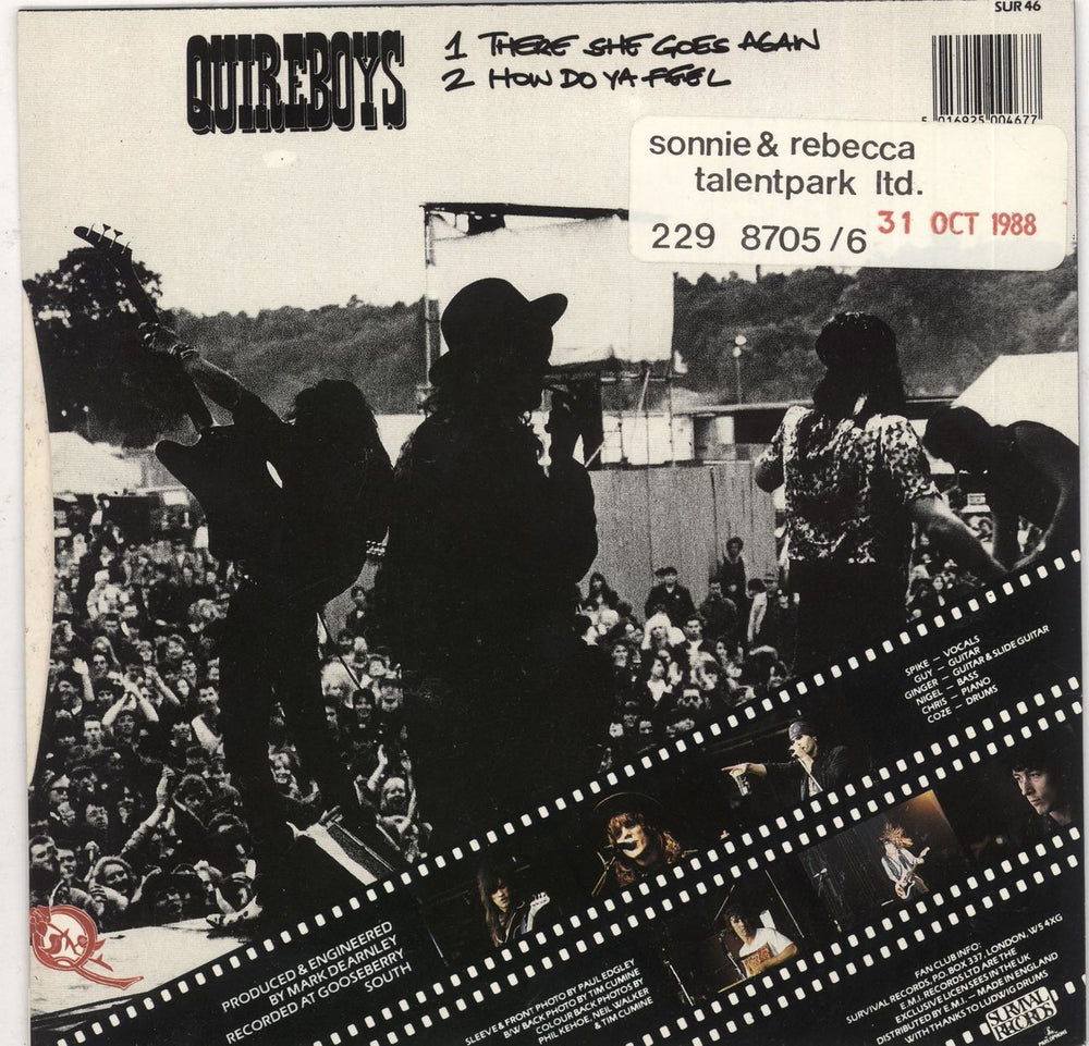 The Quireboys There She Goes Again - Stickered sleeve UK 7" vinyl single (7 inch record / 45) QUI07TH740978