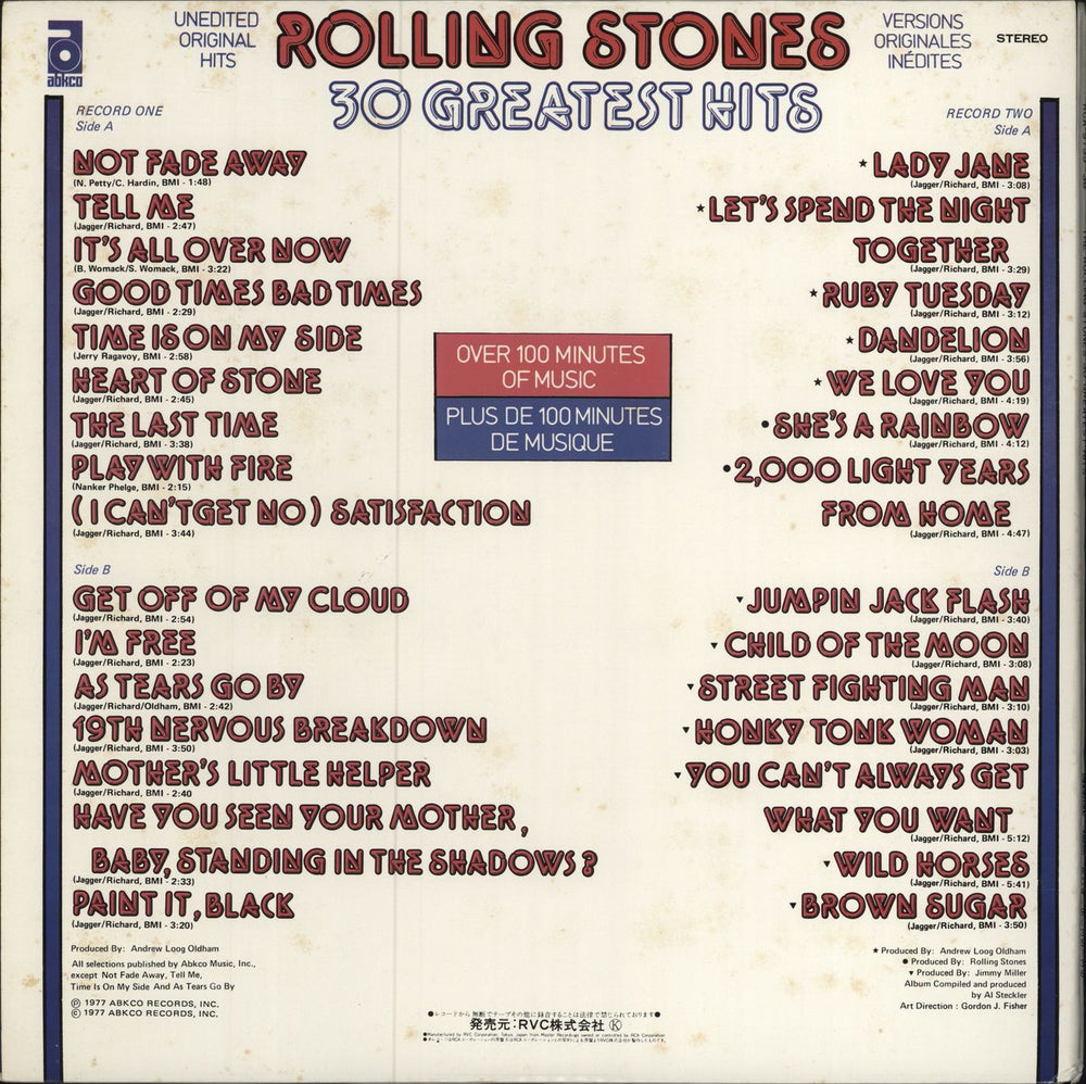 The Rolling Stones 30 Greatest Hits + Obi - EX Japanese 2-LP vinyl record set (Double LP Album)