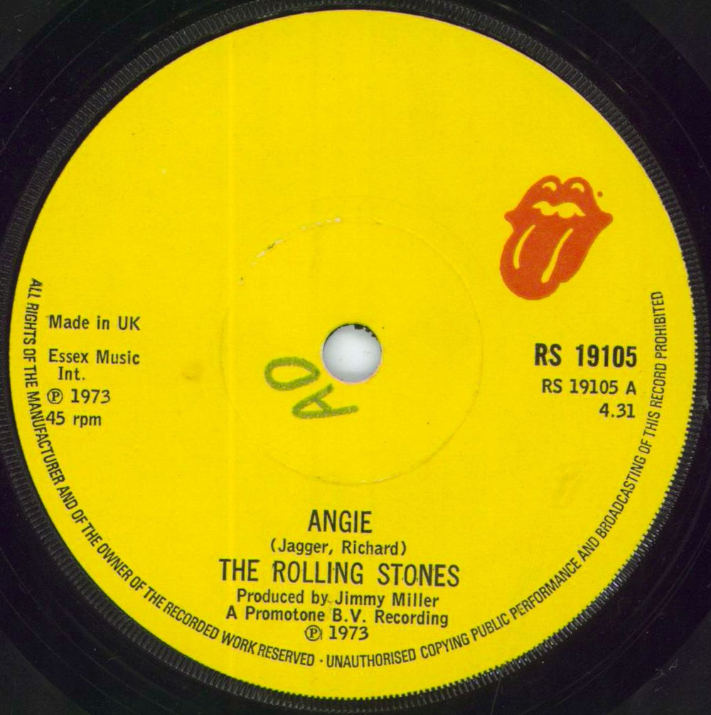 The Rolling Stones Angie - Solid - wol UK 7" vinyl single (7 inch record / 45) ROL07AN812582