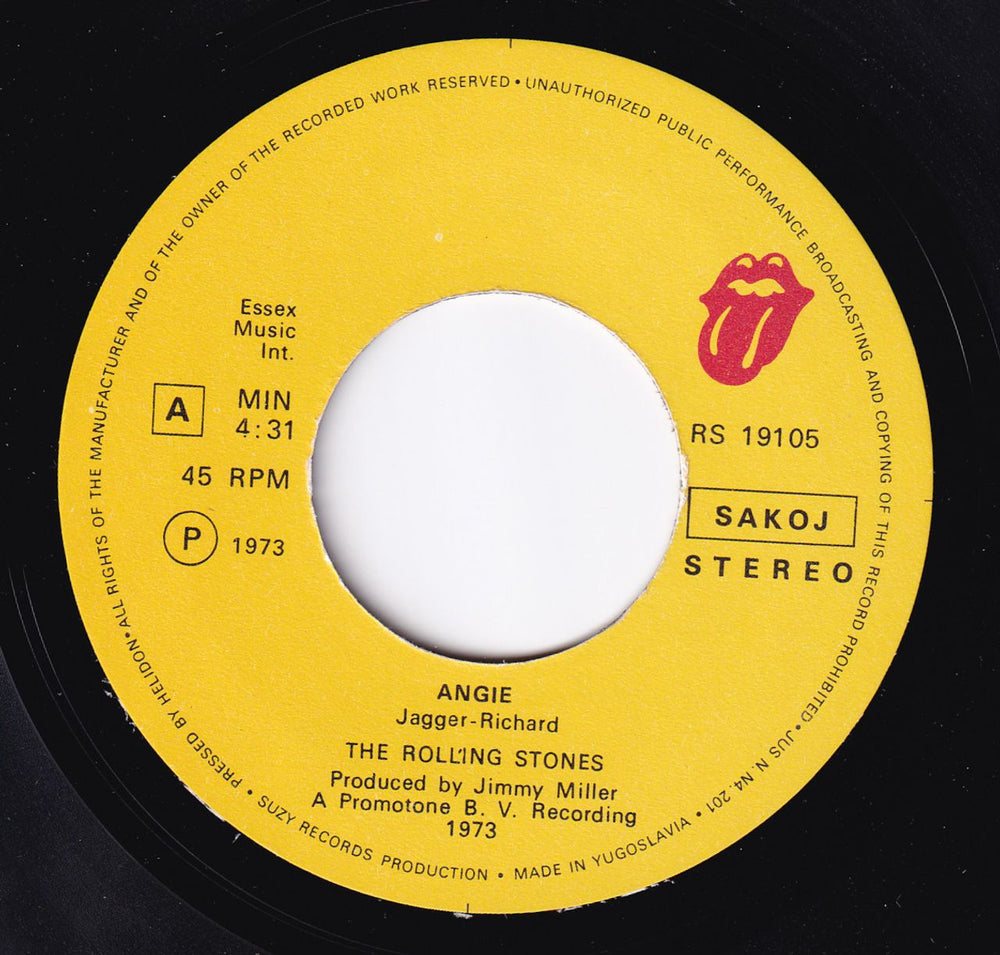 The Rolling Stones Angie Yugoslavian 7" vinyl single (7 inch record / 45)