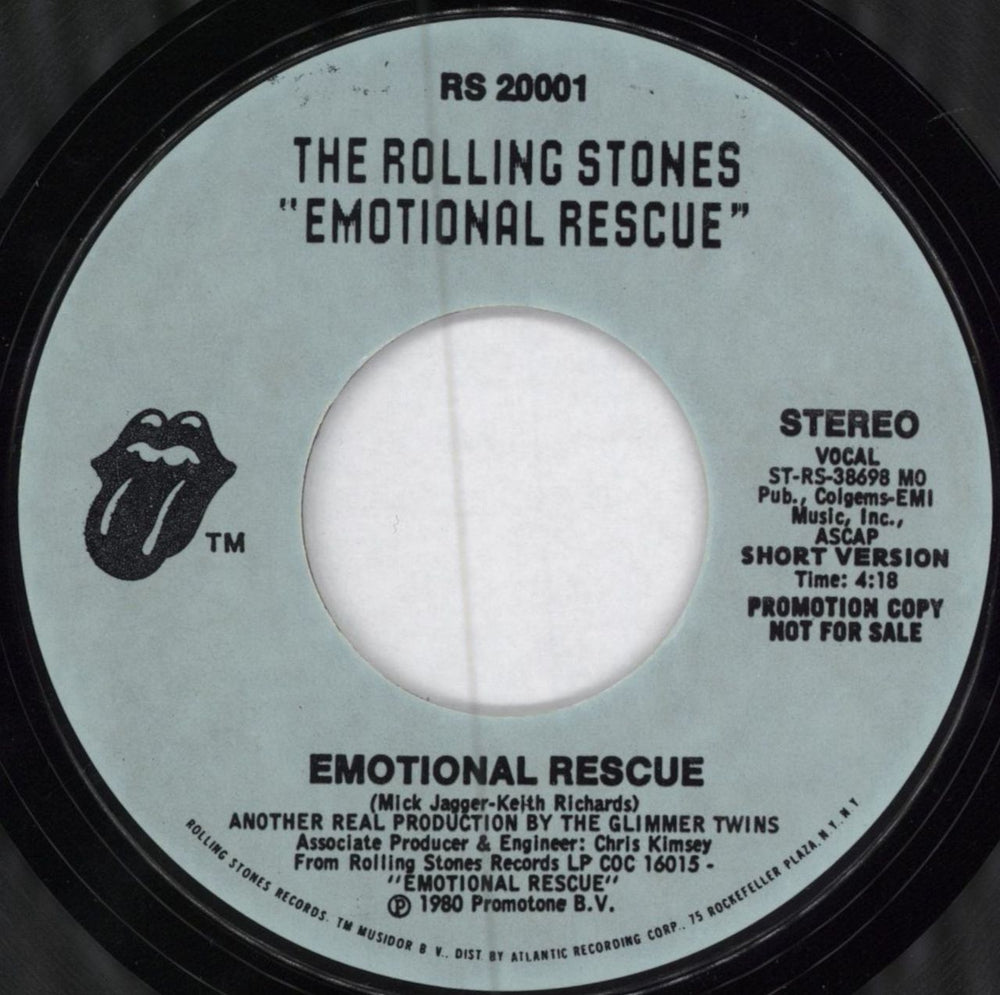 The Rolling Stones Emotional Rescue - Promo + Sleeve US Promo 7" vinyl single (7 inch record / 45) ROL07EM58305