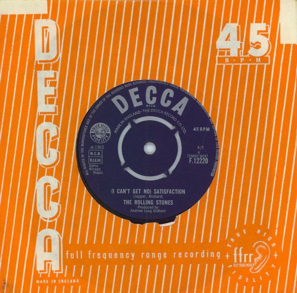 The Rolling Stones (I Can't Get No) Satisfaction - 1st (e) UK 7" vinyl single (7 inch record / 45) F.12220