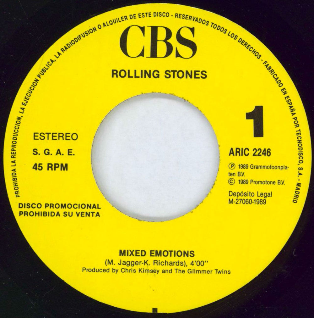 The Rolling Stones Mixed Emotions Spanish Promo 7" vinyl single (7 inch record / 45) ROL07MI170662