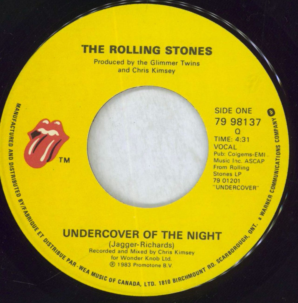 The Rolling Stones Undercover Of The Night Canadian 7" vinyl single (7 inch record / 45) ROL07UN61915