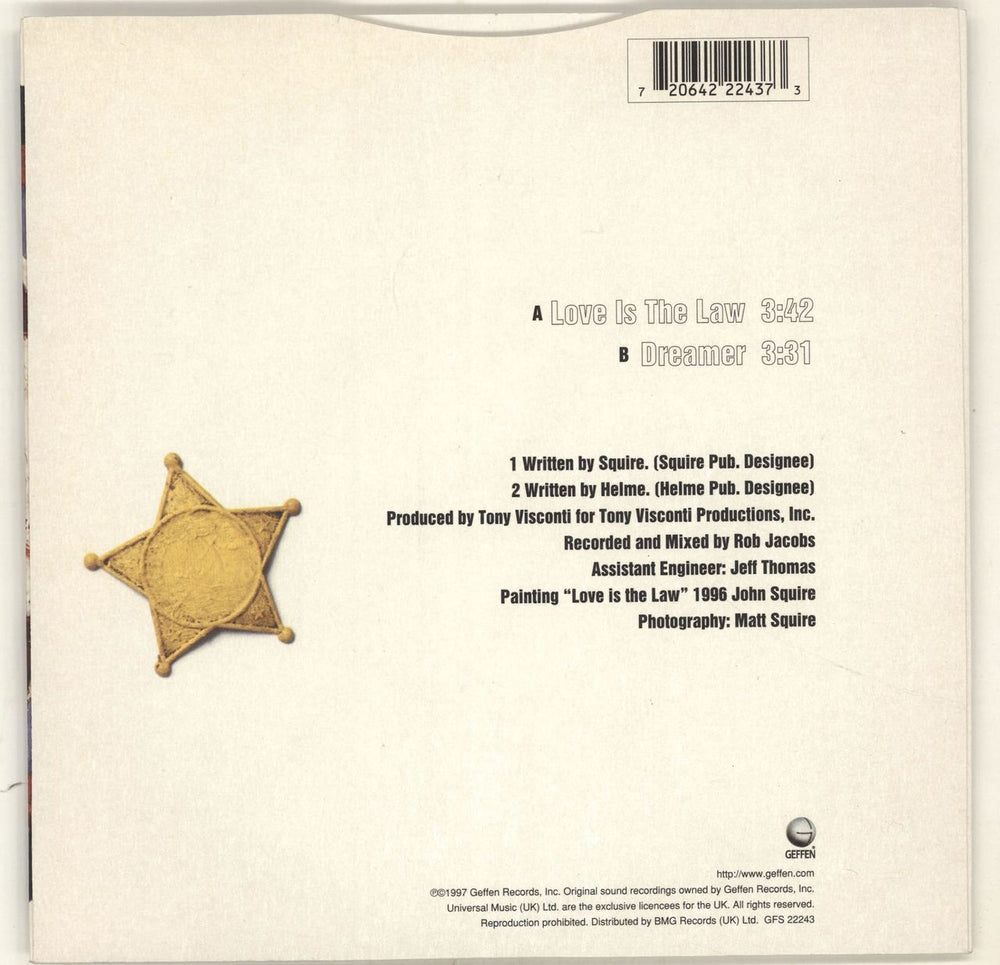 The Seahorses Love Is The Law UK 7" vinyl single (7 inch record / 45) SEO07LO100042