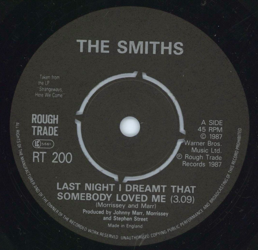 The Smiths Last Night I Dreamt That Somebody Loved Me UK 7" vinyl single (7 inch record / 45) SMI07LA13111