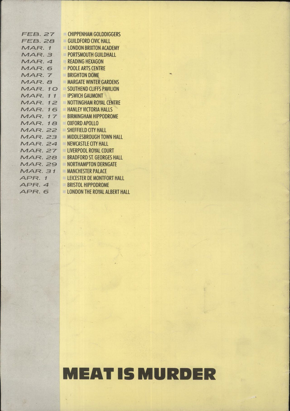 The Smiths Meat Is Murder - EX UK tour programme