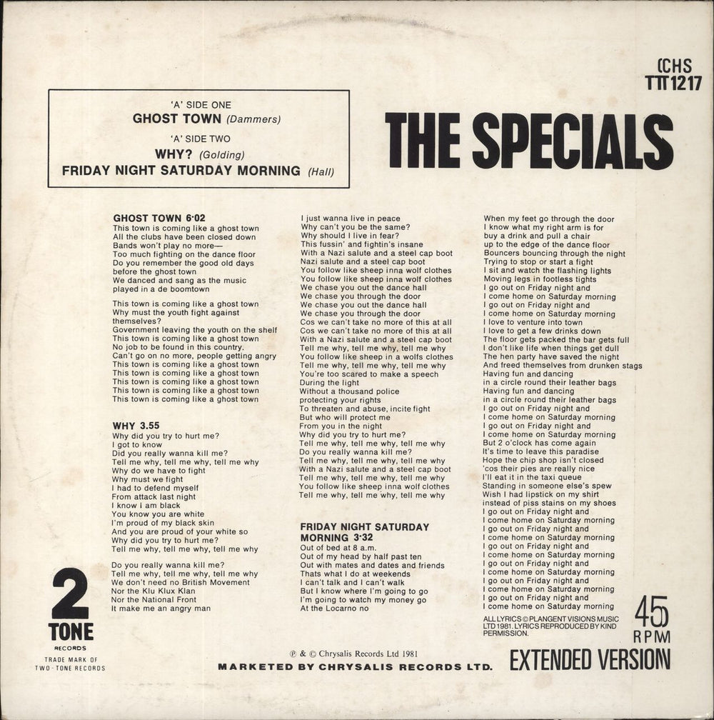 The Specials Ghost Town - 1st - Laminated - EX UK 12" vinyl single (12 inch record / Maxi-single)