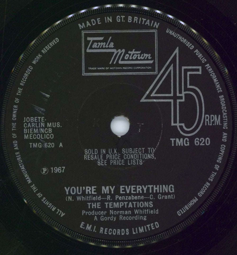 The Temptations You're My Everything - Solid Centre UK 7" vinyl single (7 inch record / 45) TMG620