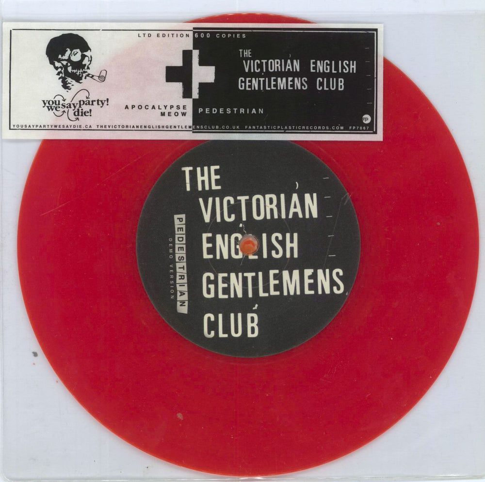 The Victorian Englishmens Club Pedestrian / Apocalypse Meow - Red Vinyl UK 7" vinyl single (7 inch record / 45) FP7067