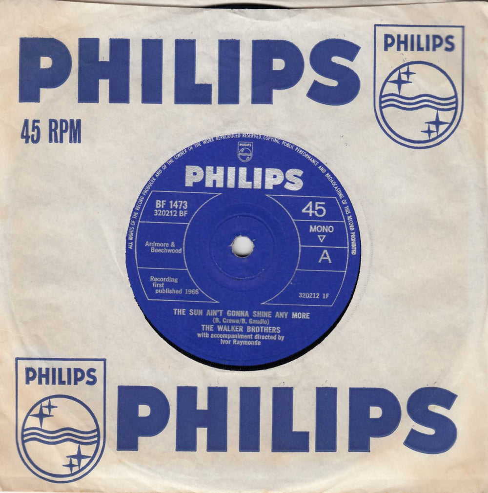 The Walker Brothers The Sun Ain't Gonna Shine Any More - Solid UK 7" vinyl single (7 inch record / 45) BF1473