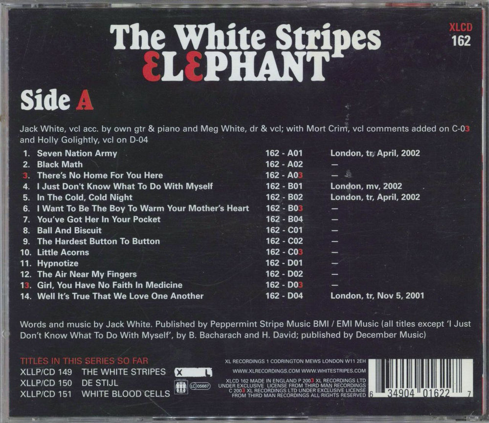 The White Stripes Elephant UK CD album (CDLP) 634904016227