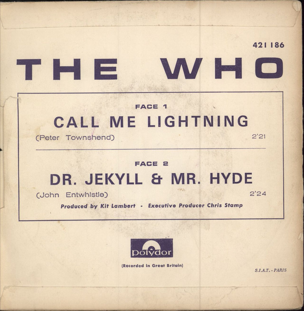 The Who Call Me Lightning - VG French 7" vinyl single (7 inch record / 45)