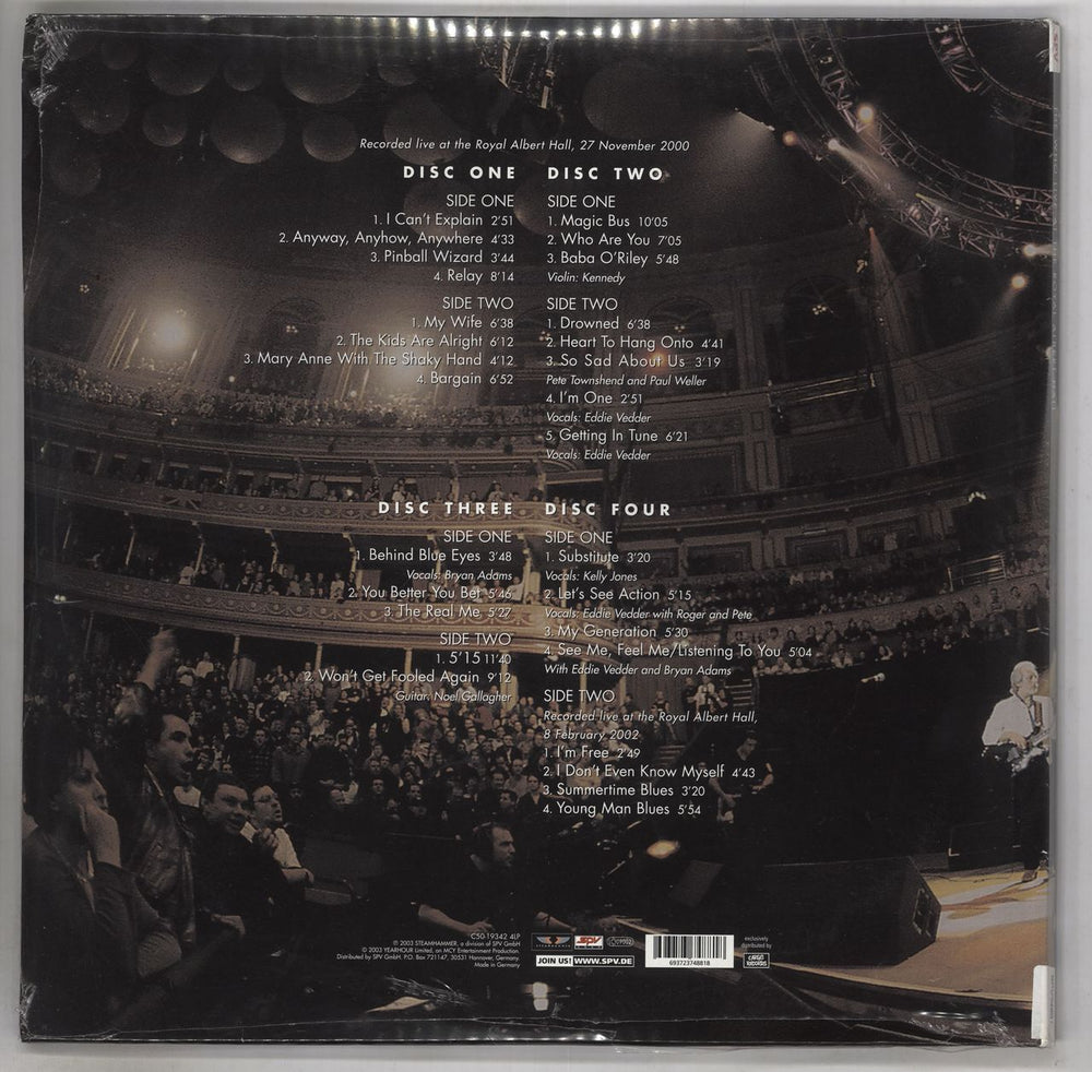 The Who Live At The Royal Albert Hall - Sealed German 4-LP vinyl album record set 693723748818