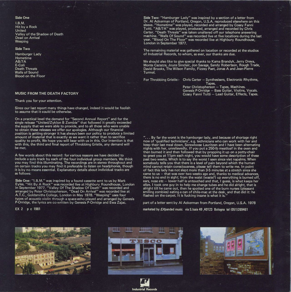 Throbbing Gristle D.O.A The Third And Final Report Of Throbbing Gristle Italian vinyl LP album (LP record)