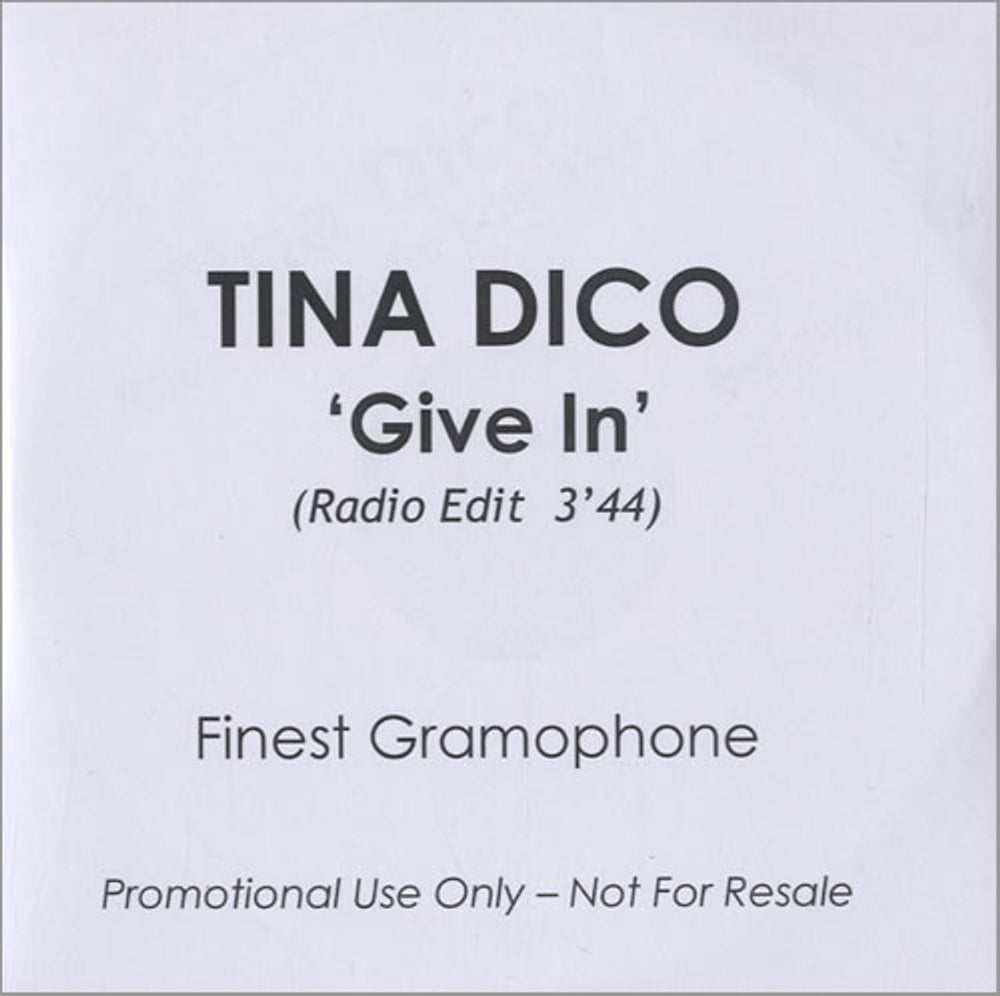 Tina Dico Give In UK Promo CD-R acetate CD-R ACETATE